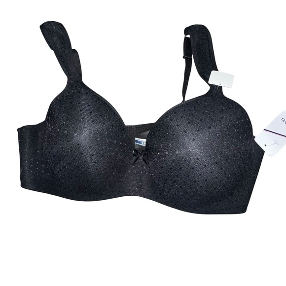Izod Full Figure Hidden Wire Comfort Straps Black Sparkle Bra Size 42D New - Picture 1 of 8